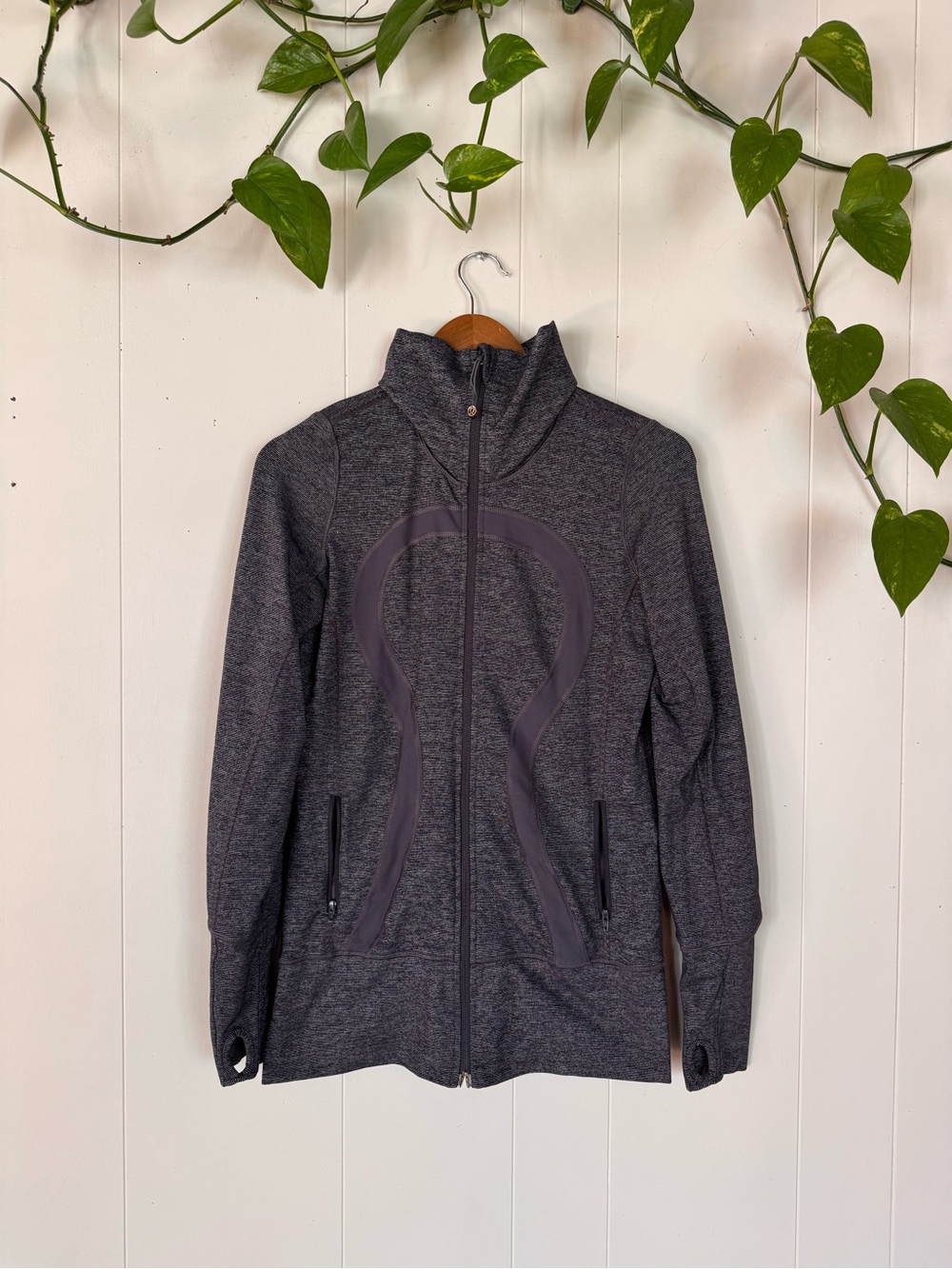 Gray Zip-Up Athletic Jacket with Sculpted Front Detail